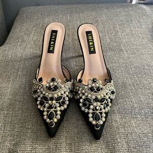 SHEIN Black and Silver Embellished Heels